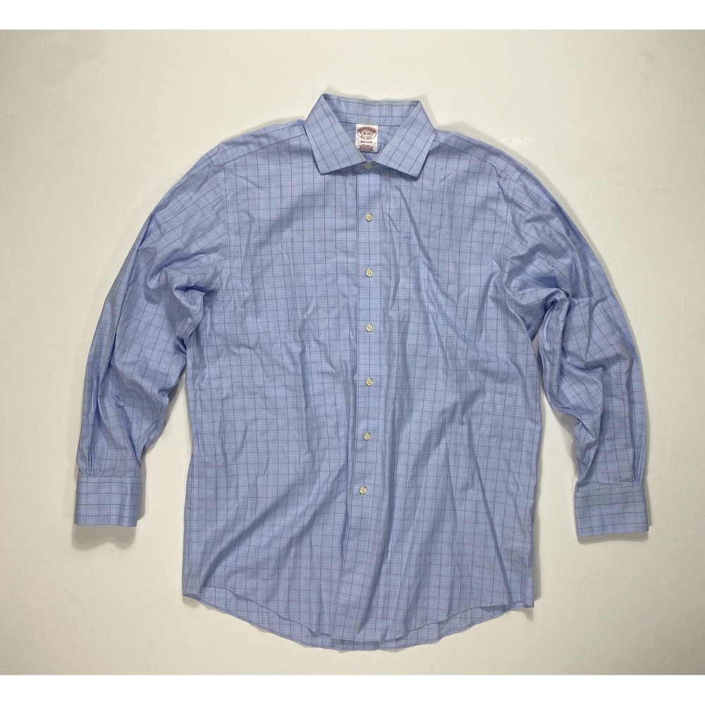 Brooks Brothers Madison Shirt Men's 16 34 Blue Brown Houndstooth Career Casual
